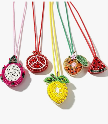 5PCS Patch Beaded Bag Charm Fruit Purse Charms for Handbags Summer Keychain tiny Bag Charm, Dragon Fruit Pomegranate Watermelon Orange Lemon Bag Charms, Beads And Rhinestones, Handgenaaid