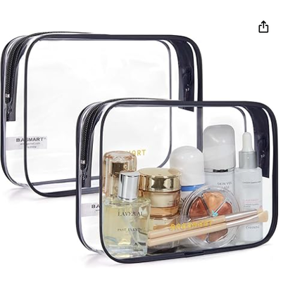 Doorzichtige toilettas met handvat 2-pakket TSA goedgekeurd, roze. Waterbestendige reis toilettas, transport reis accessoires tas, luchthaven vliegtuigen kwart maat tassen vrouwen mannen, make-up tas