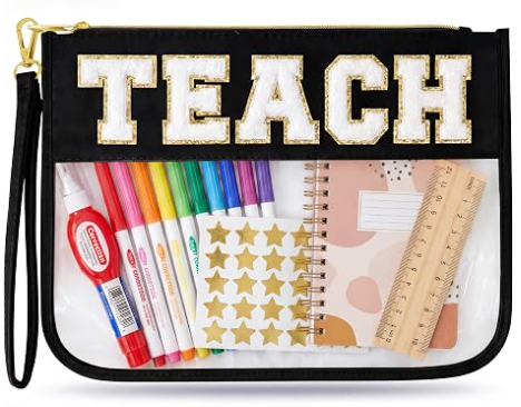 Cadeau Make-up Tas Leraar Waardering, Afstudeer Cadeau Tas voor Vrouwen | Leuke TEACH Chenille Letter Organizer Pouch. Perfect Cadeau Einde Schooljaar Docenten, Transparante Cosmetische Tas & Essentiële Leraar Tassen
