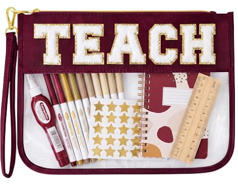 Cadeau Make-up Tas Leraar Waardering, Afstudeer Cadeau Tas voor Vrouwen | Leuke TEACH Chenille Letter Organizer Pouch. Perfect Cadeau Einde Schooljaar Docenten, Transparante Cosmetische Tas & Essentiële Leraar Tassen