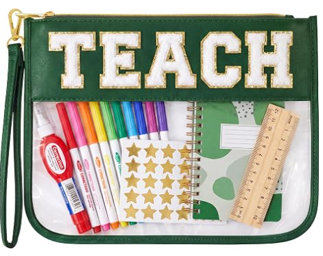 Cadeau Make-up Tas Leraar Waardering, Afstudeer Cadeau Tas voor Vrouwen | Leuke TEACH Chenille Letter Organizer Pouch. Perfect Cadeau Einde Schooljaar Docenten, Transparante Cosmetische Tas & Essentiële Leraar Tassen