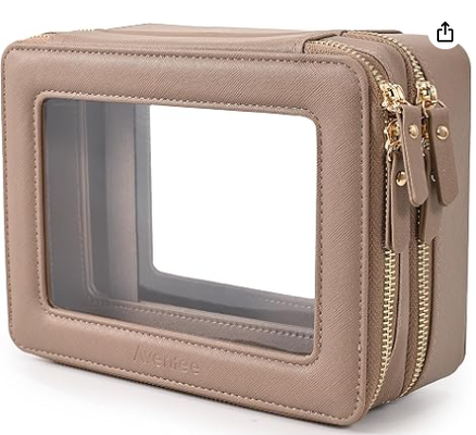 Grote doorzichtige make-upzakken, dubbellagige cosmetische zakken met een aparte borstelkamer, reistoilettenzak voor de trein, reisaccessoires organisator voor vrouwen,2 lagen