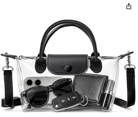 Doorzichtige tas voor dames, stadion goedgekeurde crossbody handtassen, stadion portemonnee voor concerten & sportevenementen