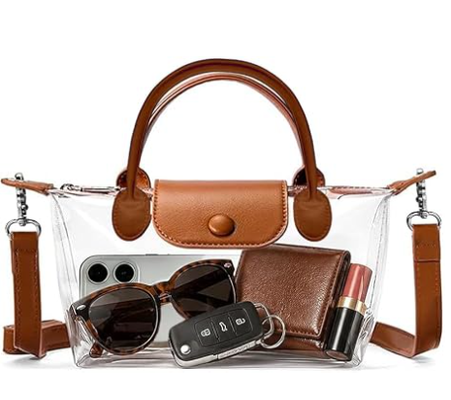 Doorzichtige tas voor dames, stadion goedgekeurde crossbody handtassen, stadion portemonnee voor concerten & sportevenementen