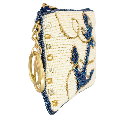 Hooked Up Coin Purse Oog vangen vlinder munt zak met vet kraalwerk bloemenpatronen speelse tassel sleutelhanger en rits sluiting perfect voor kleine essentieel
