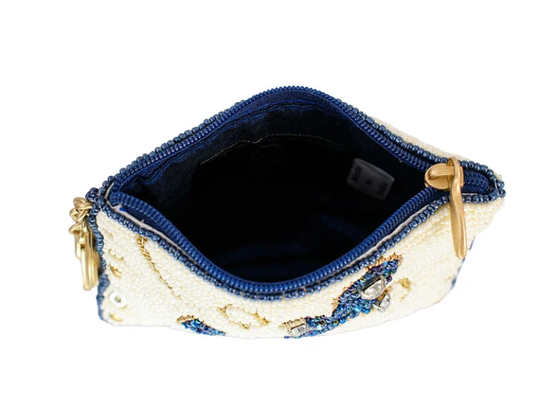 Hooked Up Coin Purse Oog vangen vlinder munt zak met vet kraalwerk bloemenpatronen speelse tassel sleutelhanger en rits sluiting perfect voor kleine essentieel