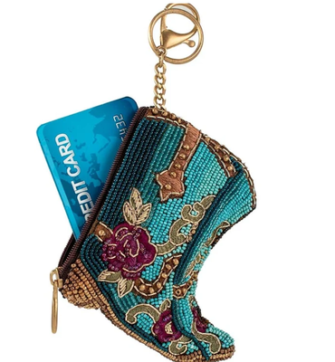 Kickin'Around Coin PurseSoft roze munt zak met kralen met glinsterende gouden kroon rits sluiting gemakkelijk open trekker haak sleutel ring en creditcard fit compact ontwerp