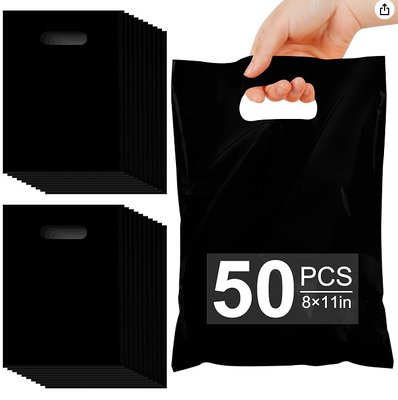 Hot Pink Party Favor Bags, 8" x 11" Goodie Bags for Candy Treat Craft Easter Egg, Plastic Gift Bag with Die Cut Handles for Birthday Party, School Events & Small Business, Wedding
