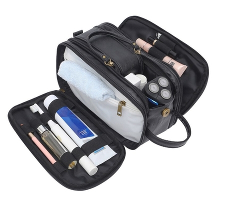 De zwarte Kleurenpu Leertoiletry Waterdichte Reis Mesh Bags van de Waszak