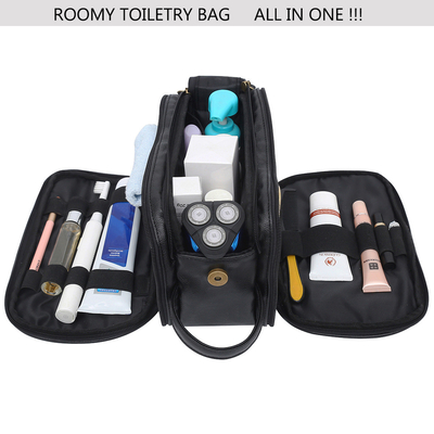 De zwarte Kleurenpu Leertoiletry Waterdichte Reis Mesh Bags van de Waszak