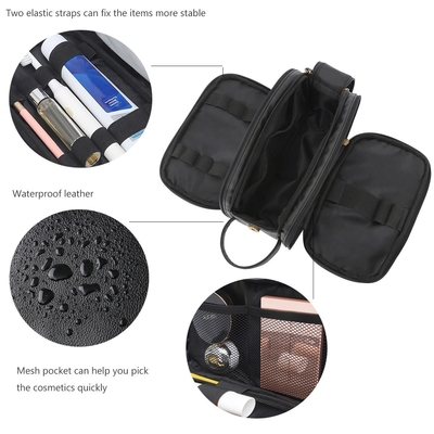 De zwarte Kleurenpu Leertoiletry Waterdichte Reis Mesh Bags van de Waszak