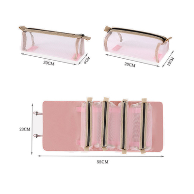Vier in Één Mesh Folding Makeup Wash Bag-de Borstelopslag van de Reis Draagbare Make-up
