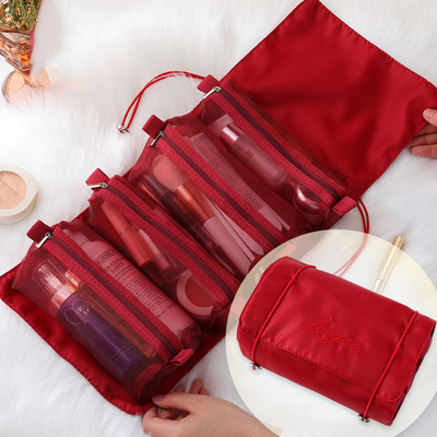 Vier in Één Mesh Folding Makeup Wash Bag-de Borstelopslag van de Reis Draagbare Make-up