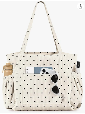 Miss Adola Cute Corduroy Tote Bag voor vrouwen Multi-Pocket met Zipper Grote capaciteit schoudertas voor werk, reizen en winkelen