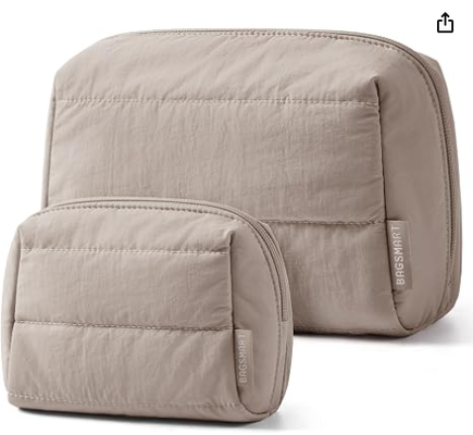 Puffy Padded Travel Makeup Bag Duo Groot & Klein voor Vrouwen Puffy Padded, Travel Cosmetic Organizer Set, Grote Toilettentas & Kleine Handtas, Reisnoodstoffen